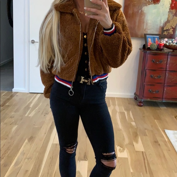 Faux Fur 3 Stripe Hem Teddy Jacket - Picture 3 of 8